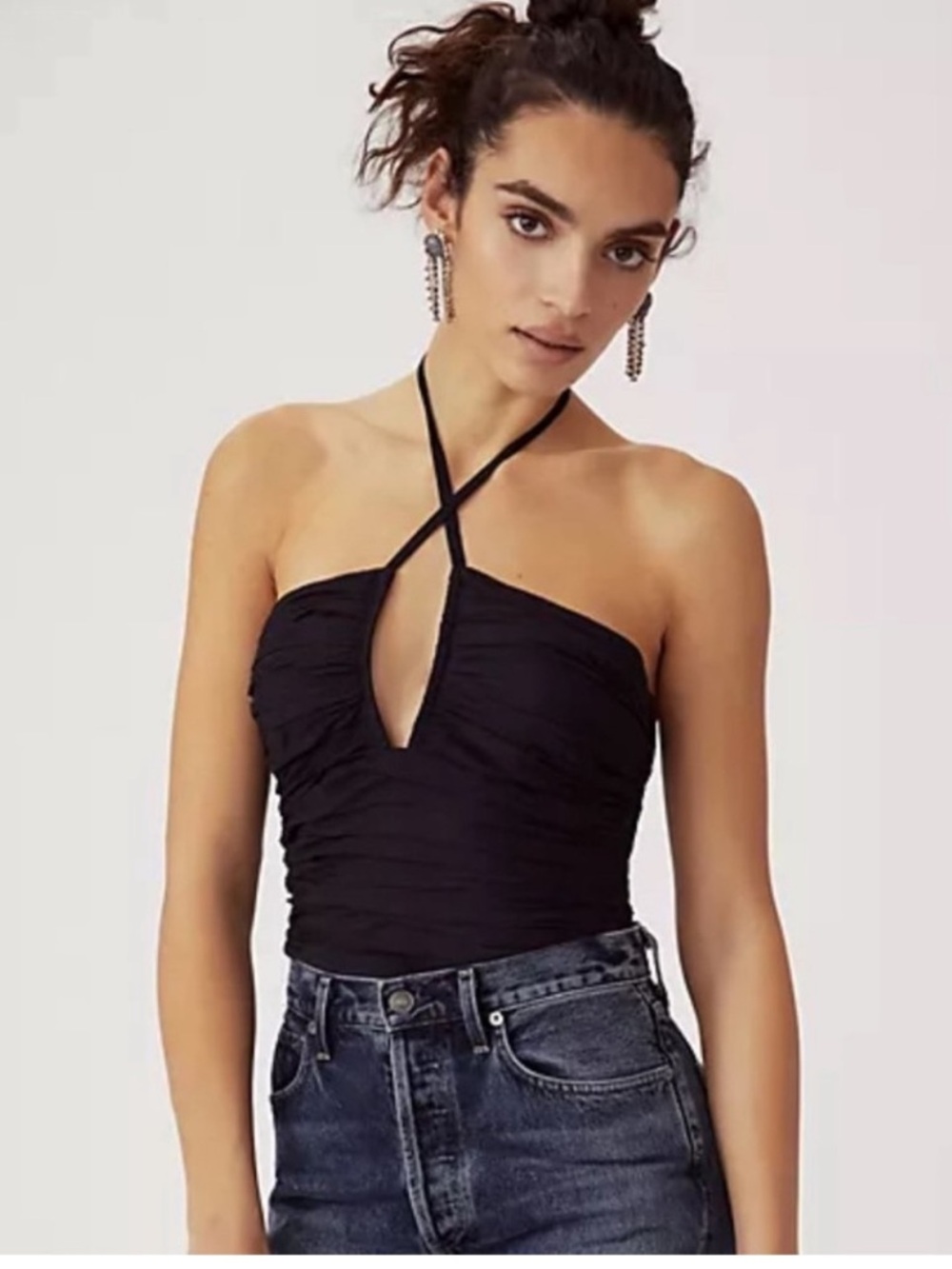 Anthropologie Black Ruched Halter Top NWT